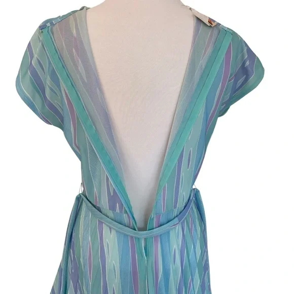 Vintage dress Touch Class pleated A-line pastel pink blue green belted size 14 - Picture 6 of 15